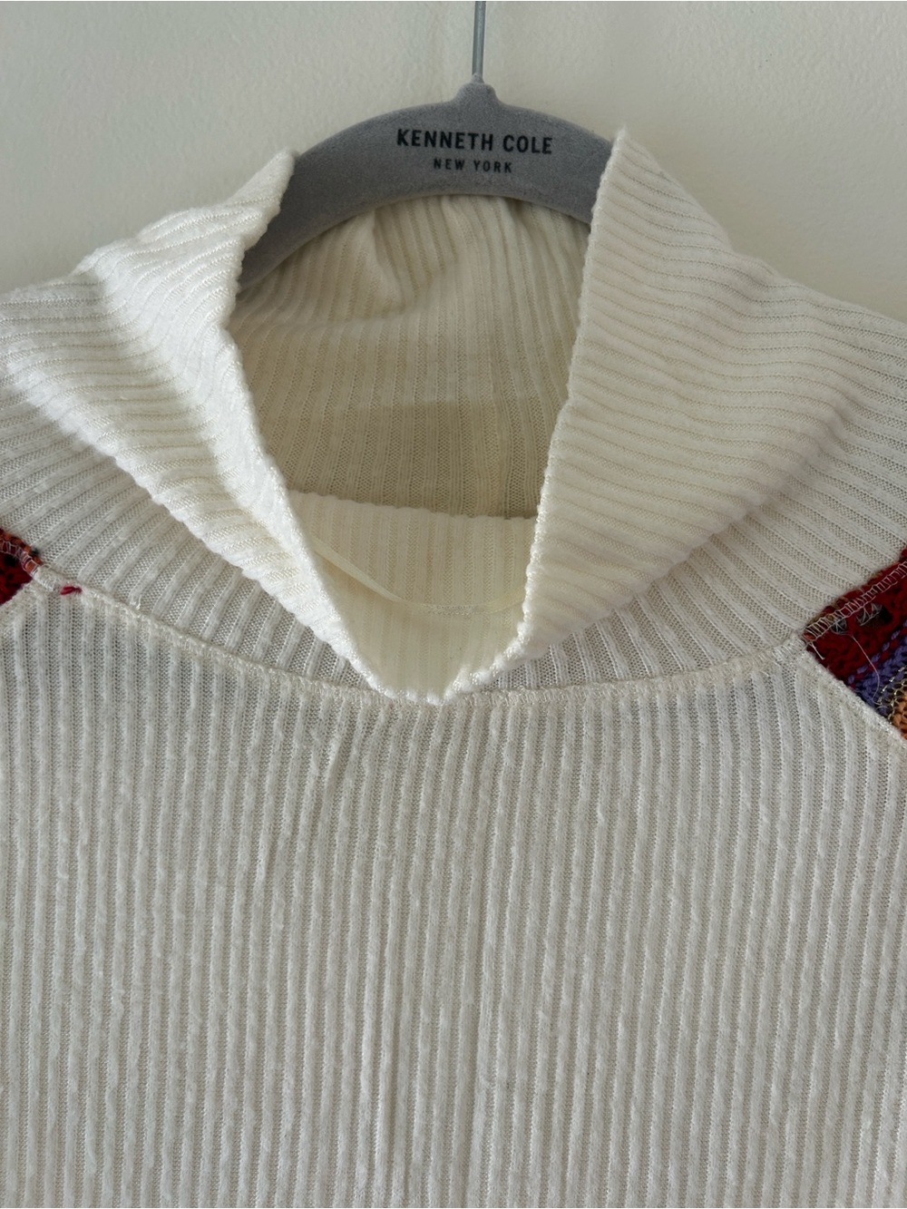 Free People Cream Cowl Neck Sweater with Colorful Patterned Sleeves - Picture 6 of 13